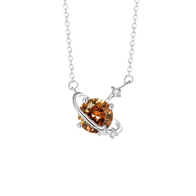 Olivenorma Colored Zircon Birthstone Planet Pendant Sterling Silver Necklace - December-Zircon - image 14
