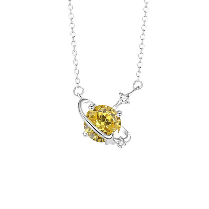 Olivenorma Colored Zircon Birthstone Planet Pendant Sterling Silver Necklace - November-Citrine - image 13