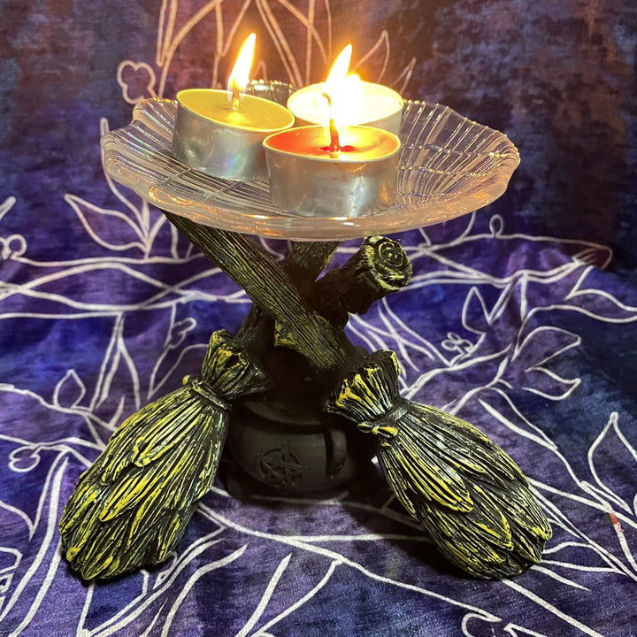 Olivenorma Magic Witch Broom Crystal Candle Holder Desk Decor - image 0