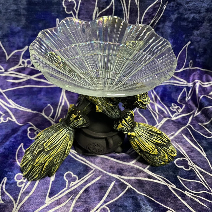 Olivenorma Magic Witch Broom Crystal Candle Holder Desk Decor - Broom Holder & Glass Shell Tray - image 4