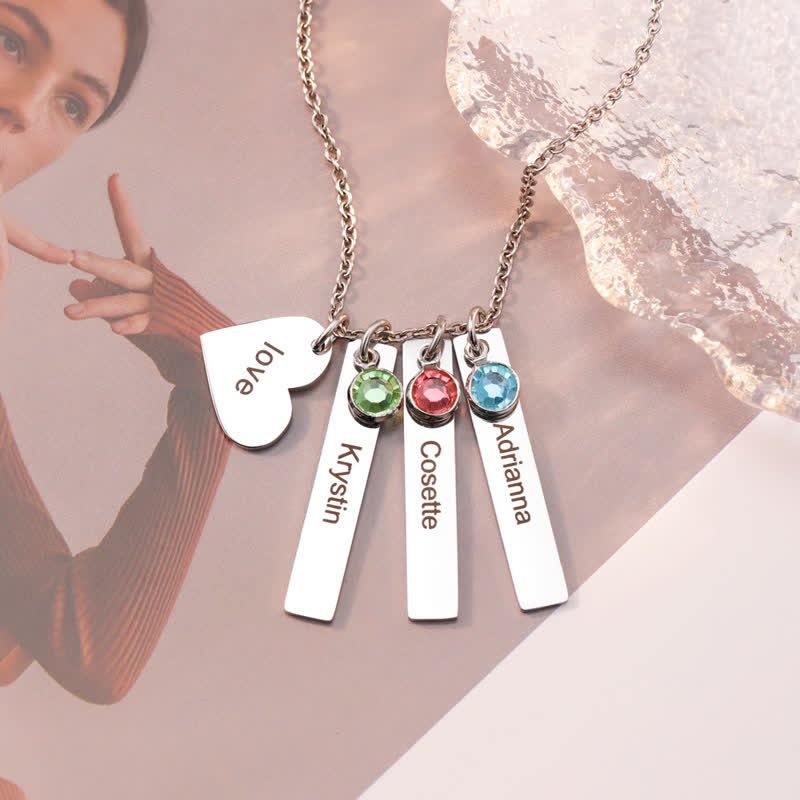 Olivenorma Stainless Steel Heart Square Birthstone Pendant Necklace - image 6