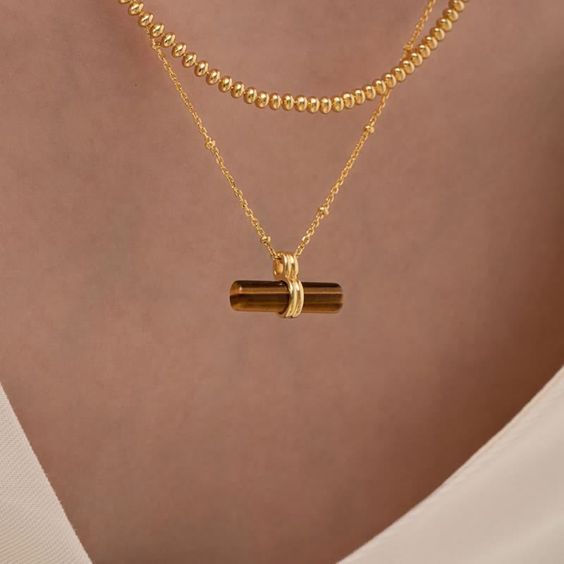 Olivenorma Natural Tiger Eye Balancing Wood Pendant Necklace - image 1