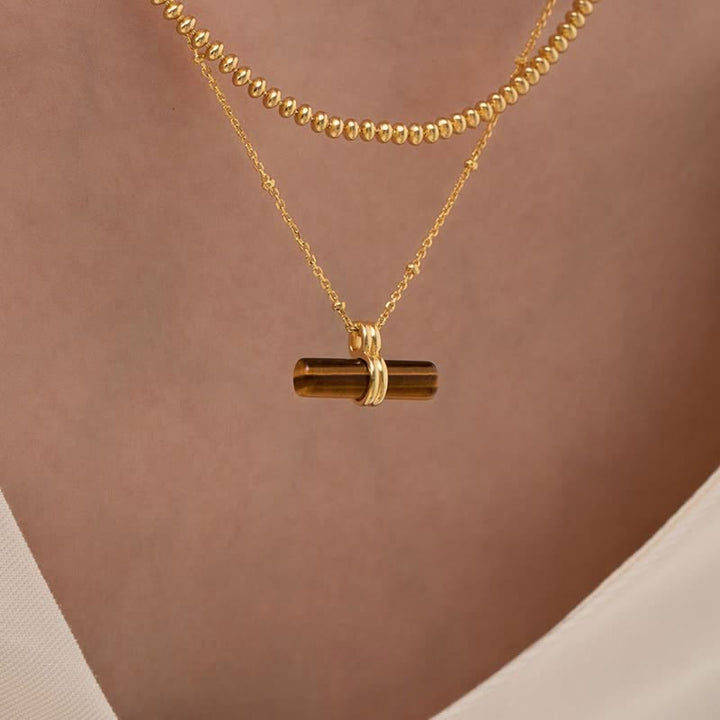 Olivenorma Natural Tiger Eye Balancing Wood Pendant Necklace - image 1