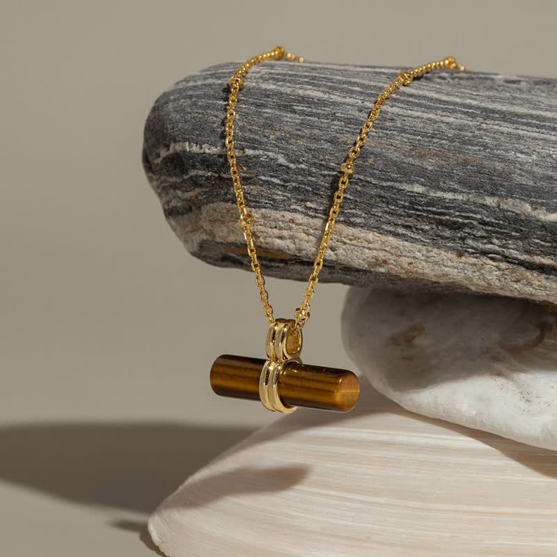 Olivenorma Natural Tiger Eye Balancing Wood Pendant Necklace - Tiger Eye - image 0