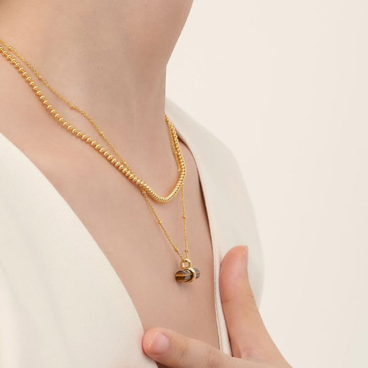 Olivenorma Natural Tiger Eye Balancing Wood Pendant Necklace - image 3