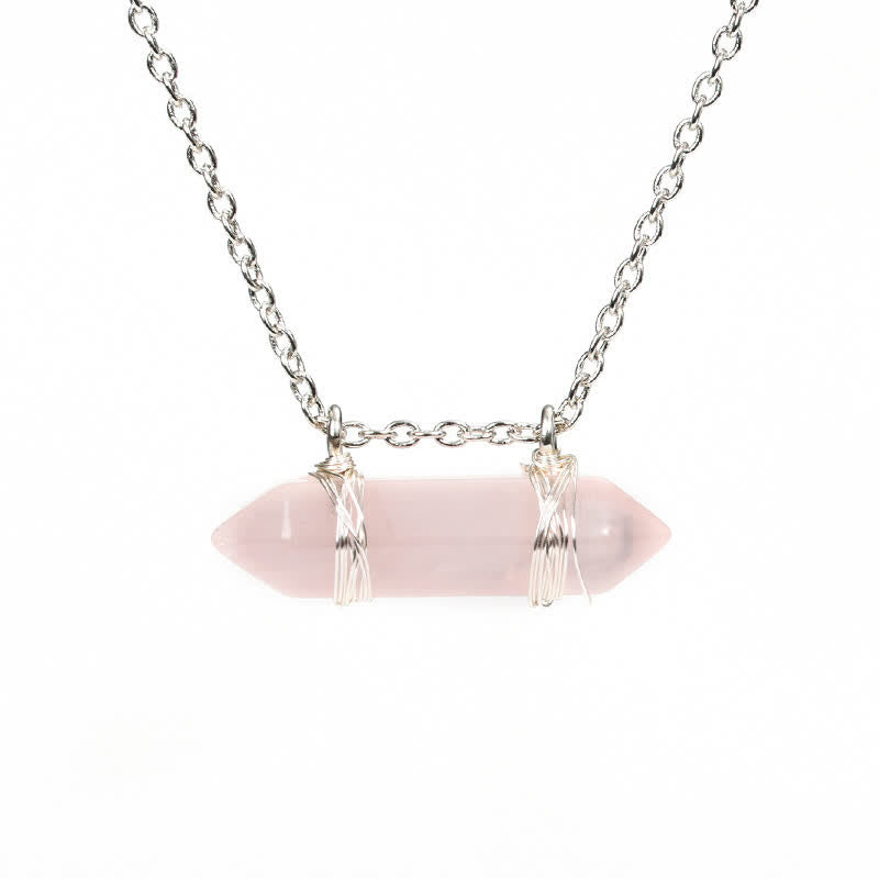 Olivenorma Natural Crystal Double Pointed Column Pendant Necklace - Rose Quartz - image 4