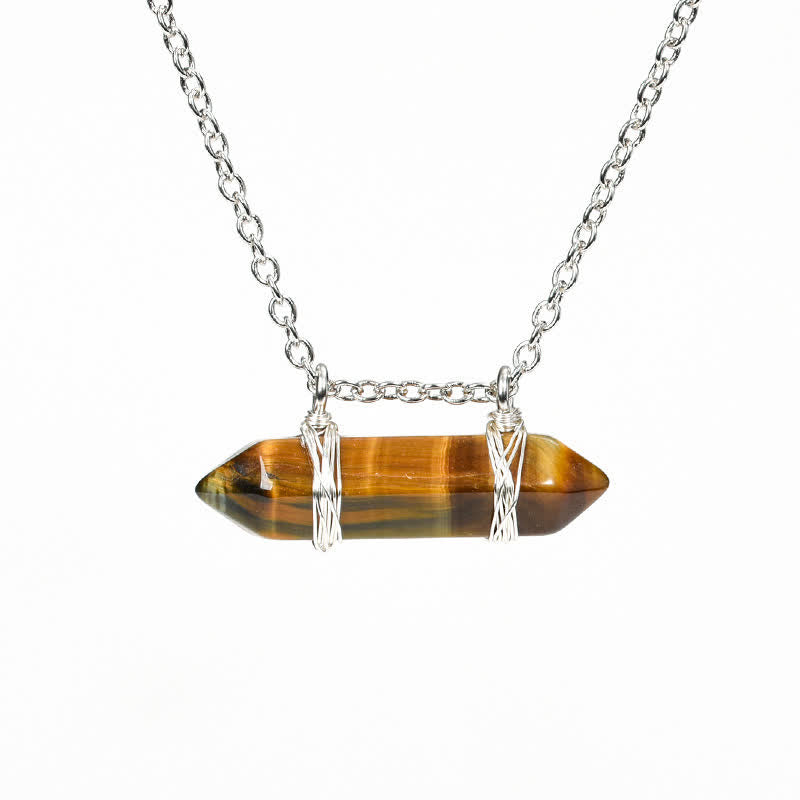 Olivenorma Natural Crystal Double Pointed Column Pendant Necklace - Tiger Eye - image 8
