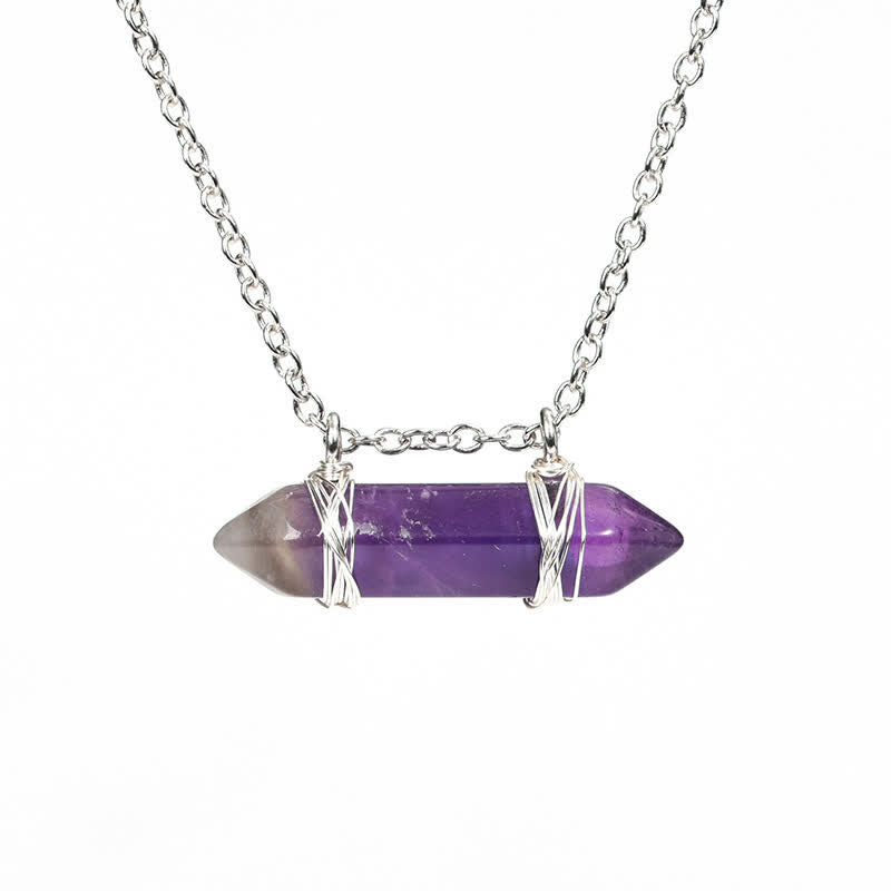 Olivenorma Natural Crystal Double Pointed Column Pendant Necklace - Amethyst - image 6