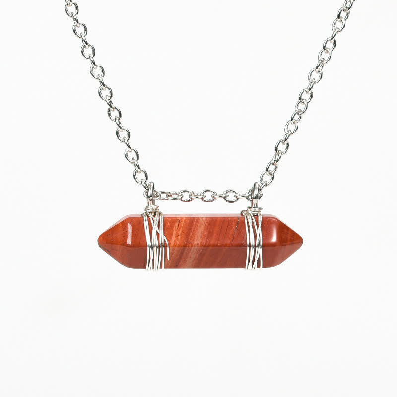 Olivenorma Natural Crystal Double Pointed Column Pendant Necklace - Red Jasper - image 14