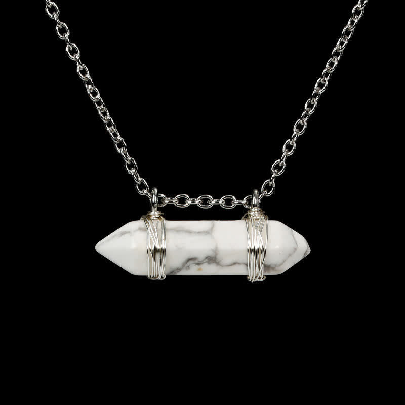 Olivenorma Natural Crystal Double Pointed Column Pendant Necklace - White Turquoise - image 2