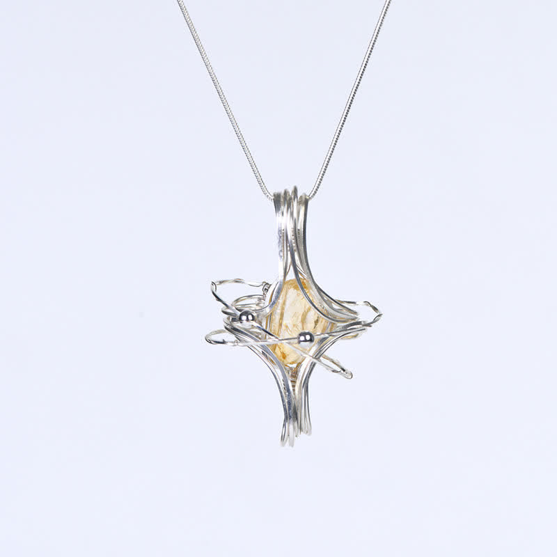 Olivenorma Natural Crystal Handwound Octahedral Planet Pendant Necklace - Citrine - image 1