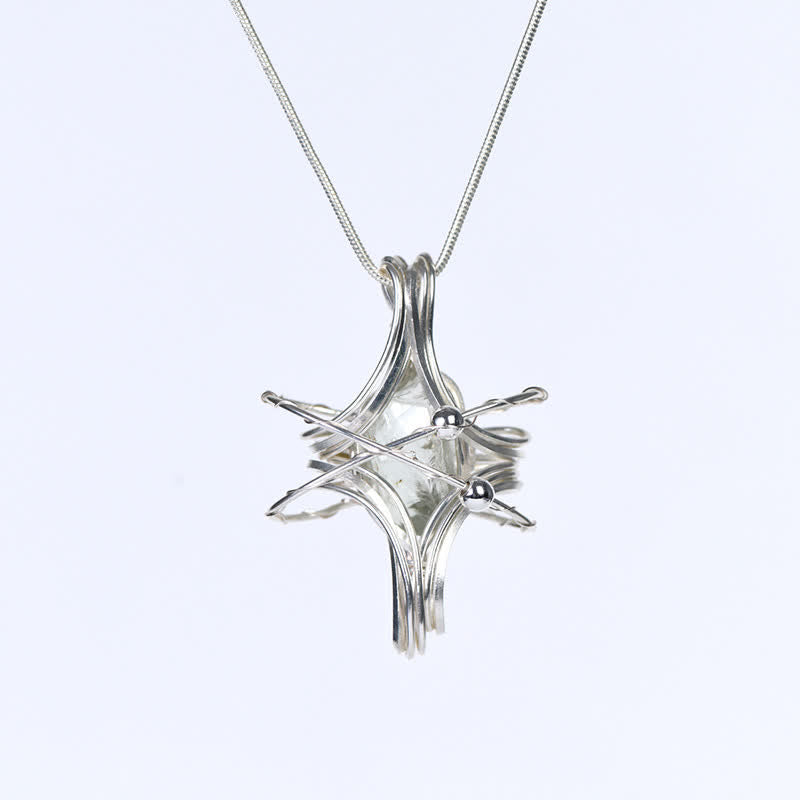Olivenorma Natural Crystal Handwound Octahedral Planet Pendant Necklace - Prehnite - image 3
