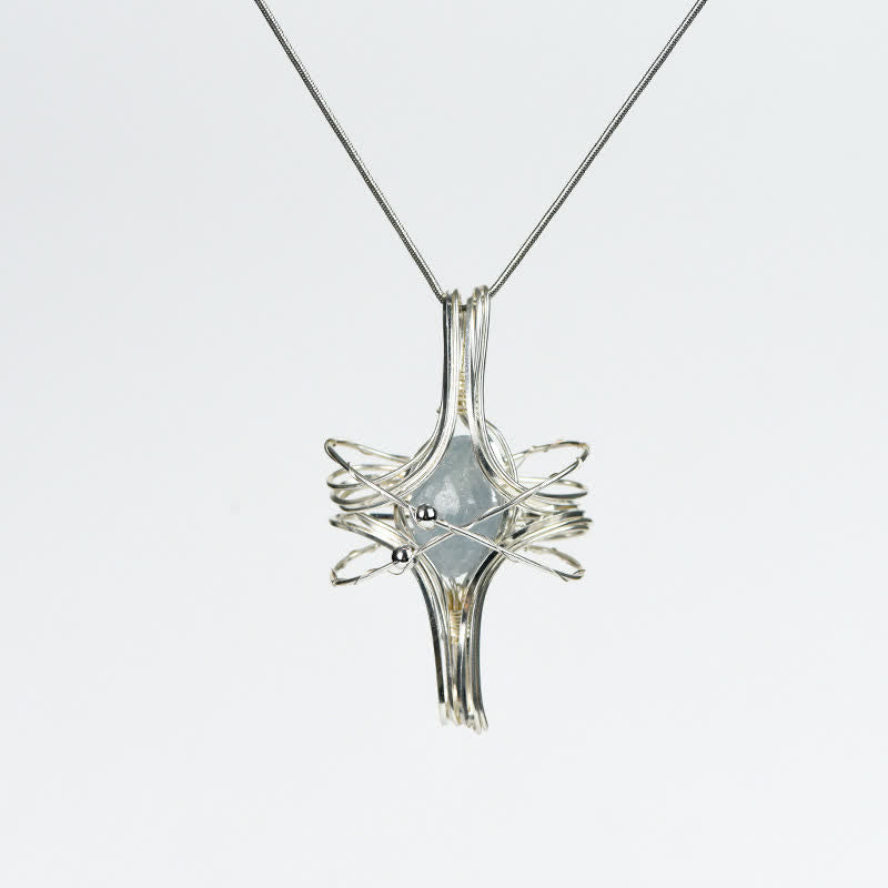 Olivenorma Natural Crystal Handwound Octahedral Planet Pendant Necklace - Celestite - image 5