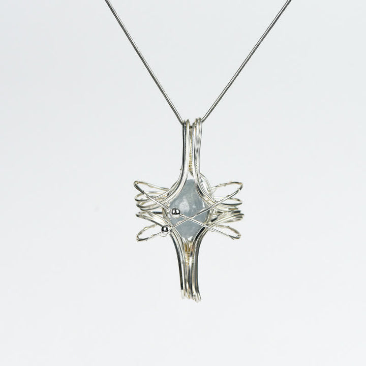 Olivenorma Natural Crystal Handwound Octahedral Planet Pendant Necklace - Celestite - image 5