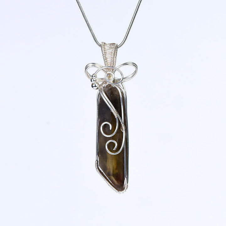 Olivenorma Natural Crystal Handwound Long Column Pendant Necklace - Smoky Quartz & Silver - image 1