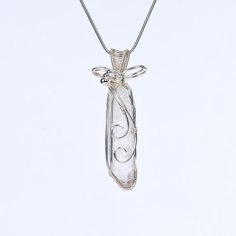 Olivenorma Natural Crystal Handwound Long Column Pendant Necklace - Clear Quartz& Silver - image 4