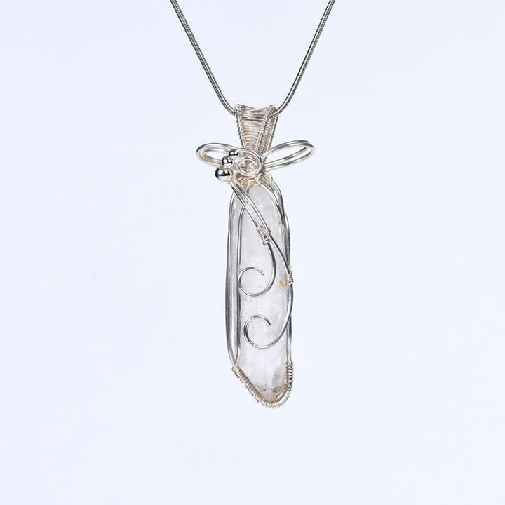 Olivenorma Natural Crystal Handwound Long Column Pendant Necklace - Clear Quartz& Silver - image 4