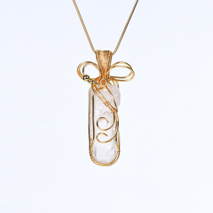 Olivenorma Natural Crystal Handwound Long Column Pendant Necklace - Clear Quartz& Golden - image 5