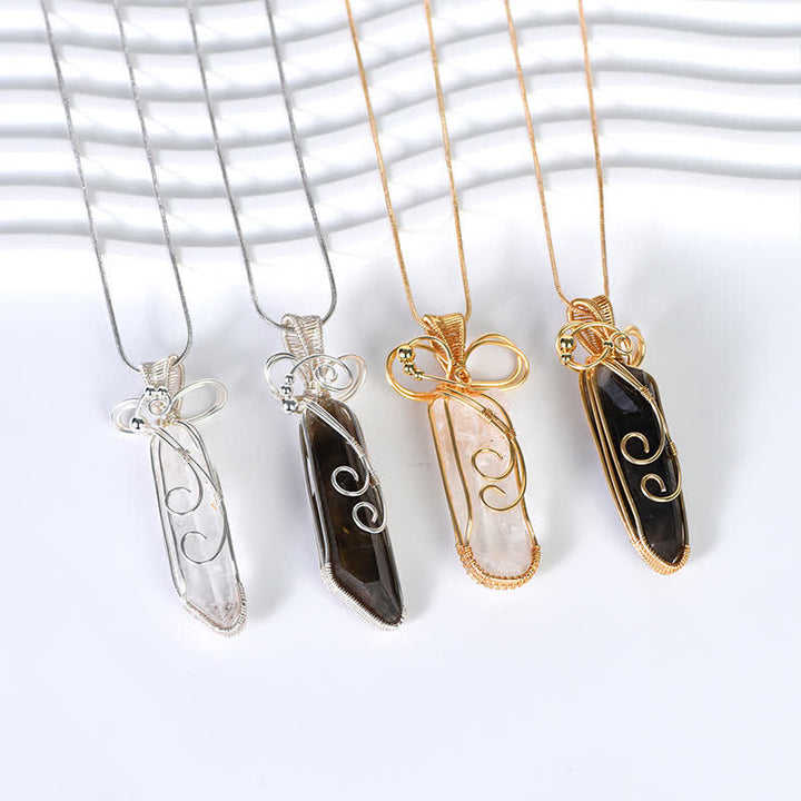 Olivenorma Natural Crystal Handwound Long Column Pendant Necklace - image 0