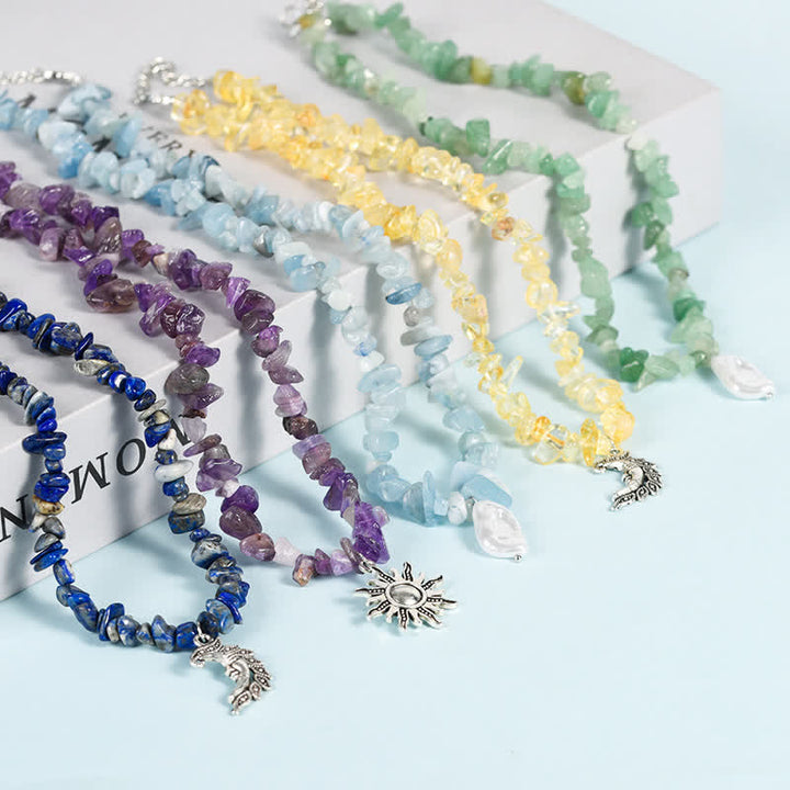 Olivenorma Natural Gravel Beads Sun Moon Pearl Pendant Necklace - image 0