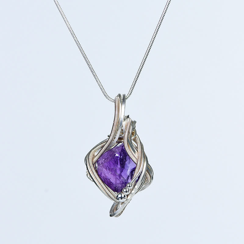 Olivenorma "Energy Generator" Wrapped Natural Crystal Pendant Necklace - Amethyst - image 1
