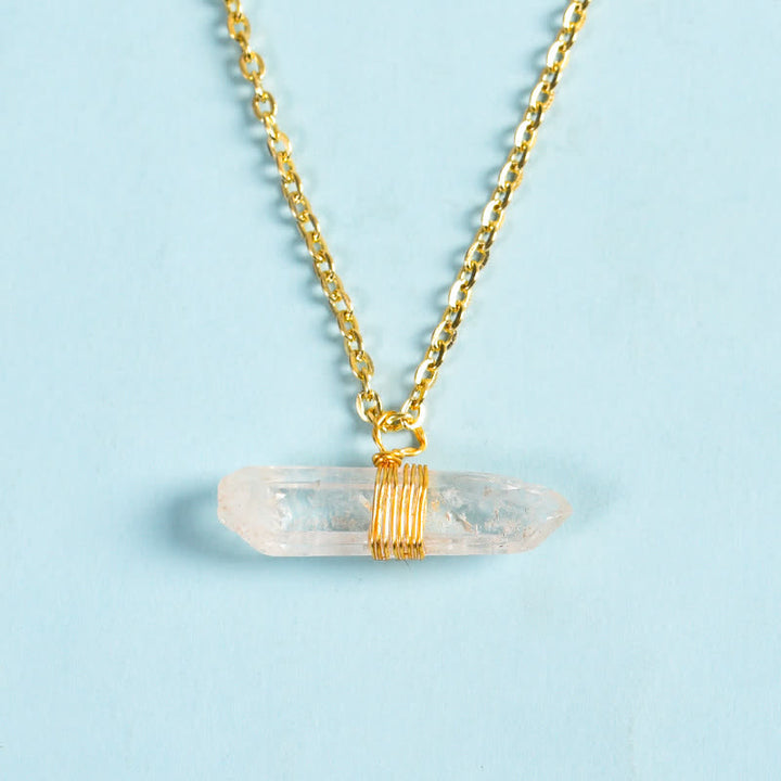 Olivenorma Metal Wrapped Wire Clear Quartz Pendant Necklace - Clear Quartz & Golden - image 2