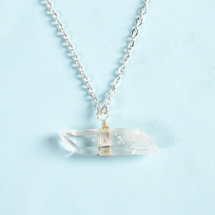 Olivenorma Metal Wrapped Wire Clear Quartz Pendant Necklace - Clear Quartz & Silver - image 1