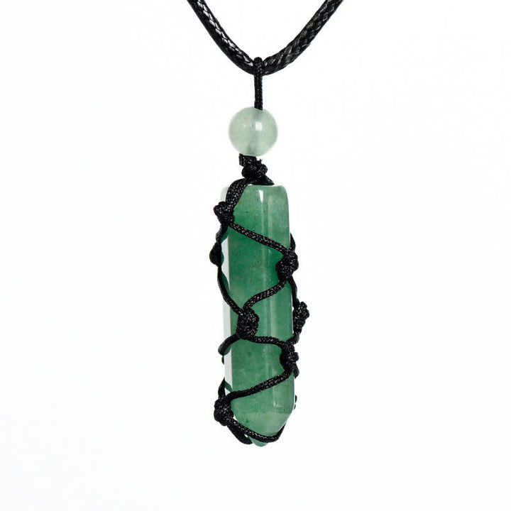 Olivenorma Crystal Column Woven Net Bag Knot Pendant Necklace - Green Aventurine - image 3