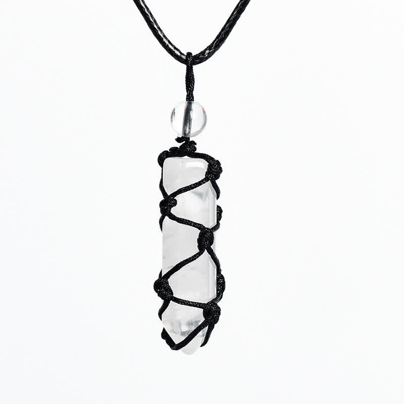 Olivenorma Crystal Column Woven Net Bag Knot Pendant Necklace - Clear Crystal - image 14