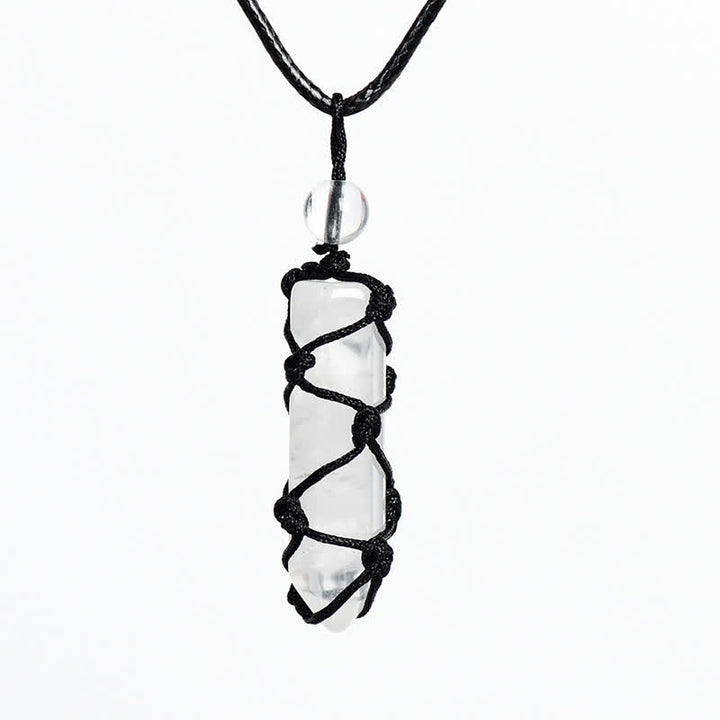Olivenorma Crystal Column Woven Net Bag Knot Pendant Necklace - Clear Crystal - image 14