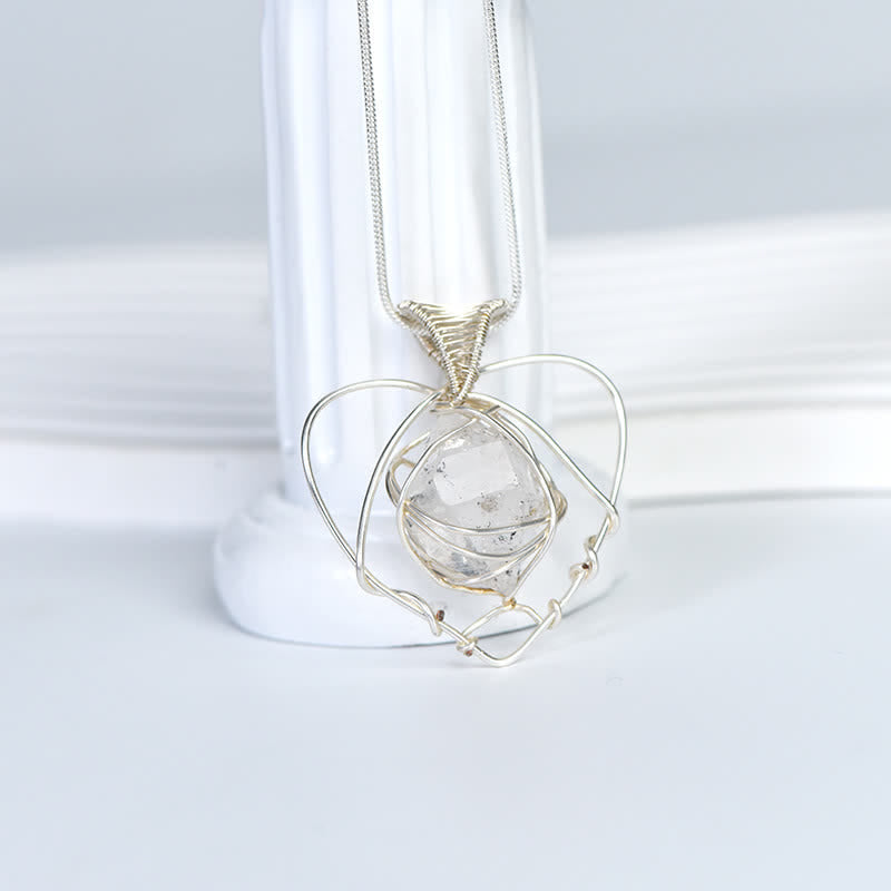 Olivenorma Herkimer Diamond Handwound Silver Wire Heart Pendant Necklace - image 2