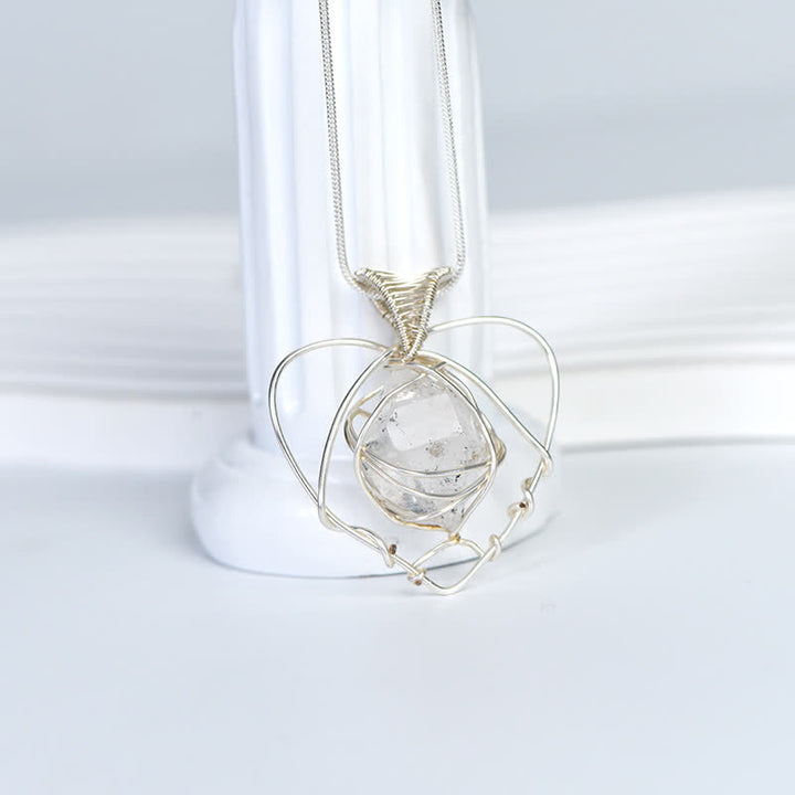 Olivenorma Herkimer Diamond Handwound Silver Wire Heart Pendant Necklace - image 2