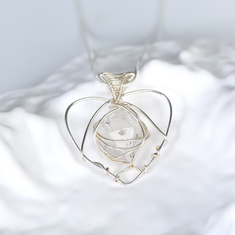 Olivenorma Herkimer Diamond Handwound Silver Wire Heart Pendant Necklace - Herkimer Diamond - image 0