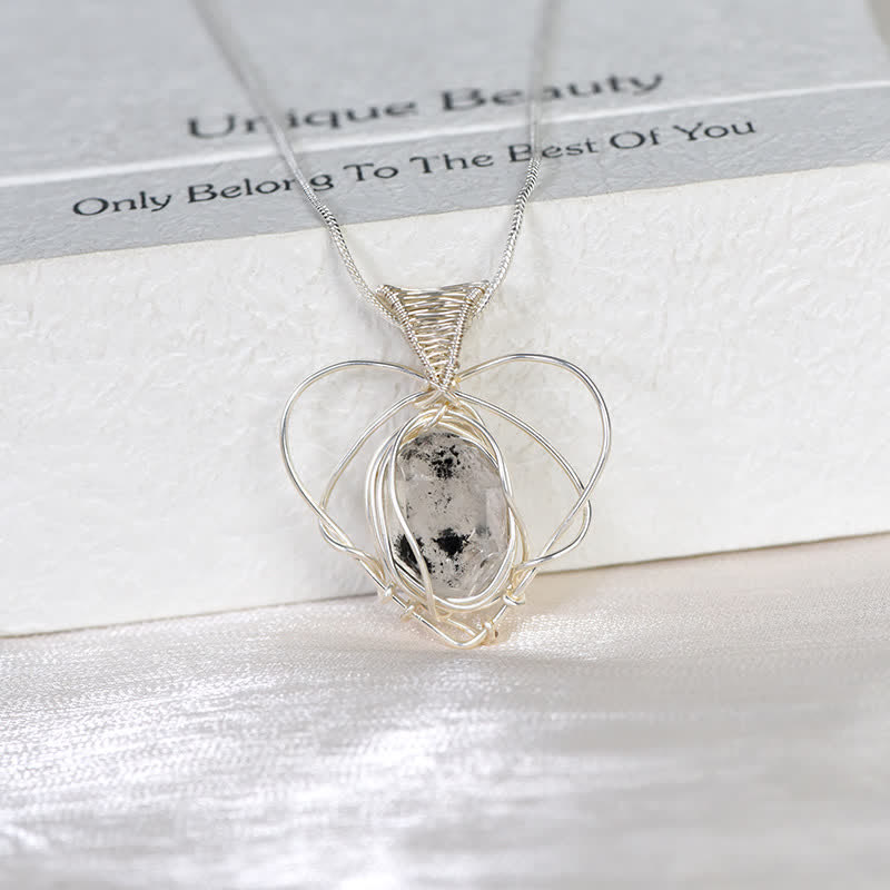 Olivenorma Herkimer Diamond Handwound Silver Wire Heart Pendant Necklace - image 1