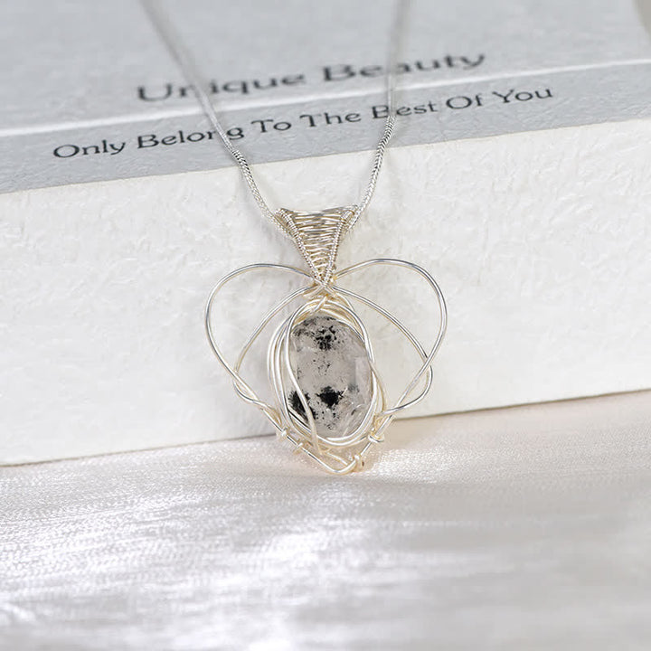 Olivenorma Herkimer Diamond Handwound Silver Wire Heart Pendant Necklace - image 1