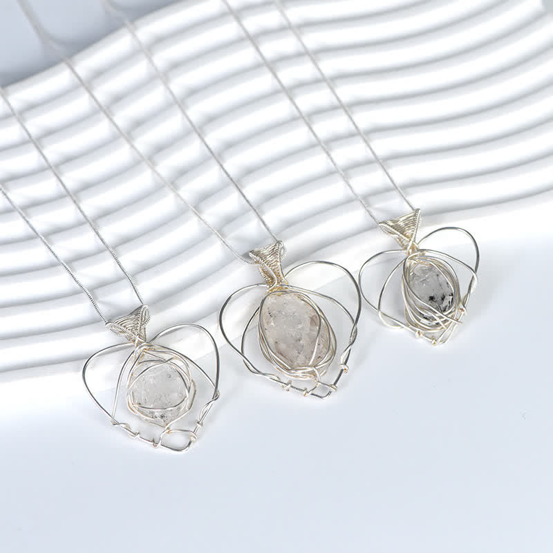 Olivenorma Herkimer Diamond Handwound Silver Wire Heart Pendant Necklace - image 3