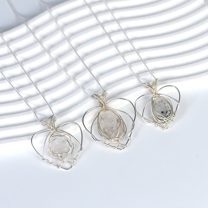 Olivenorma Herkimer Diamond Handwound Silver Wire Heart Pendant Necklace - image 3