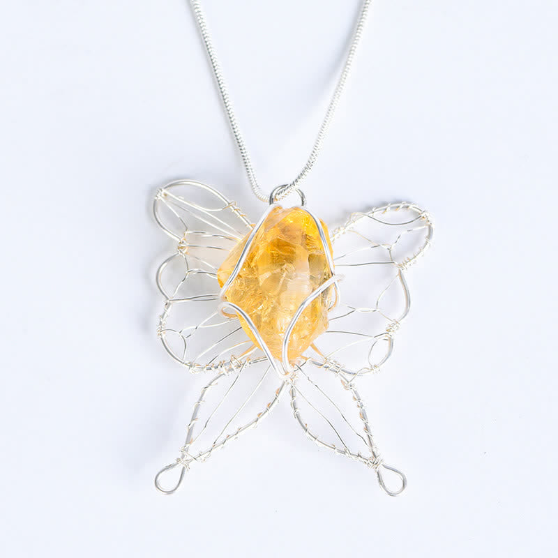 Olivenorma Natural Crystal Handwound Silver Wire Butterfly Pendant Necklace - Citrine - image 4