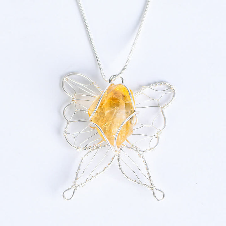 Olivenorma Natural Crystal Handwound Silver Wire Butterfly Pendant Necklace - Citrine - image 4