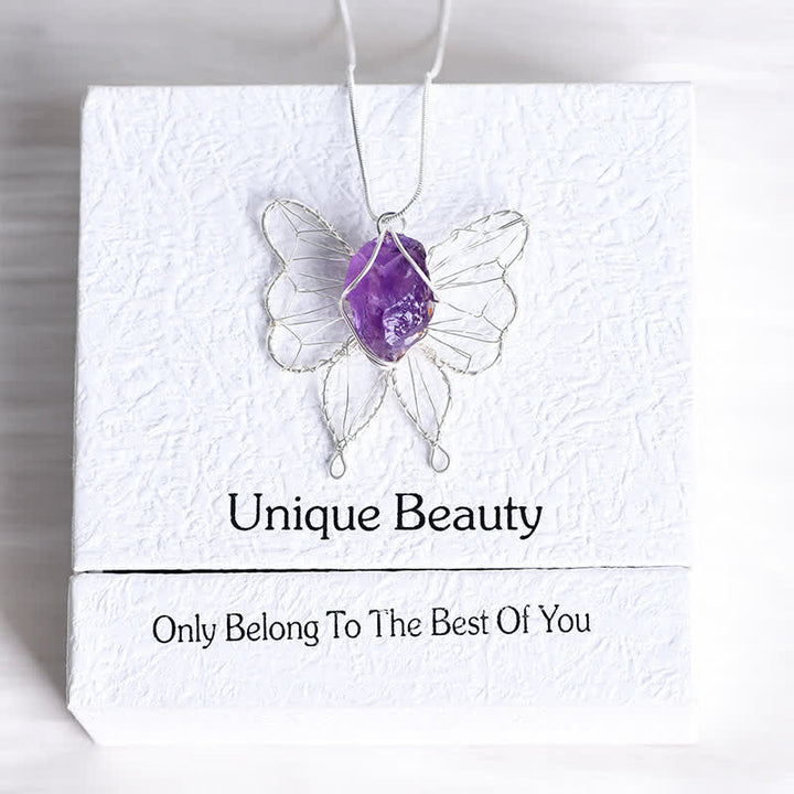 Olivenorma Natural Crystal Handwound Silver Wire Butterfly Pendant Necklace - image 2