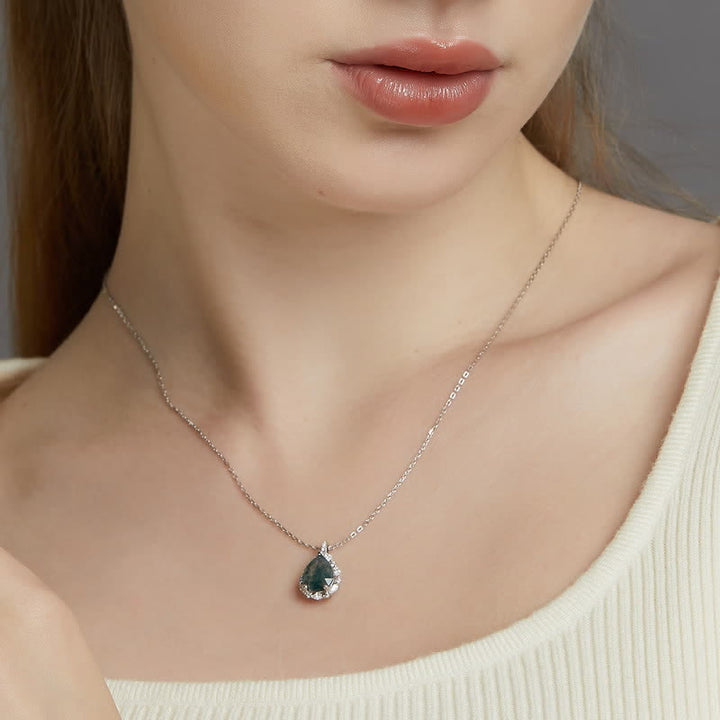 Olivenorma Natural Moss Agate Simulated Diamond Pendant Necklace - image 1