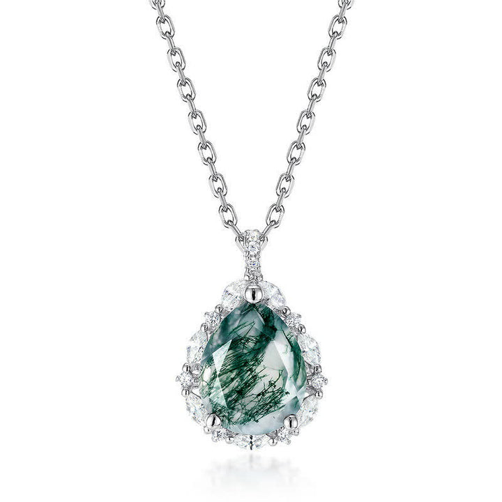 Olivenorma Natural Moss Agate Simulated Diamond Pendant Necklace - Moss Agate - image 0