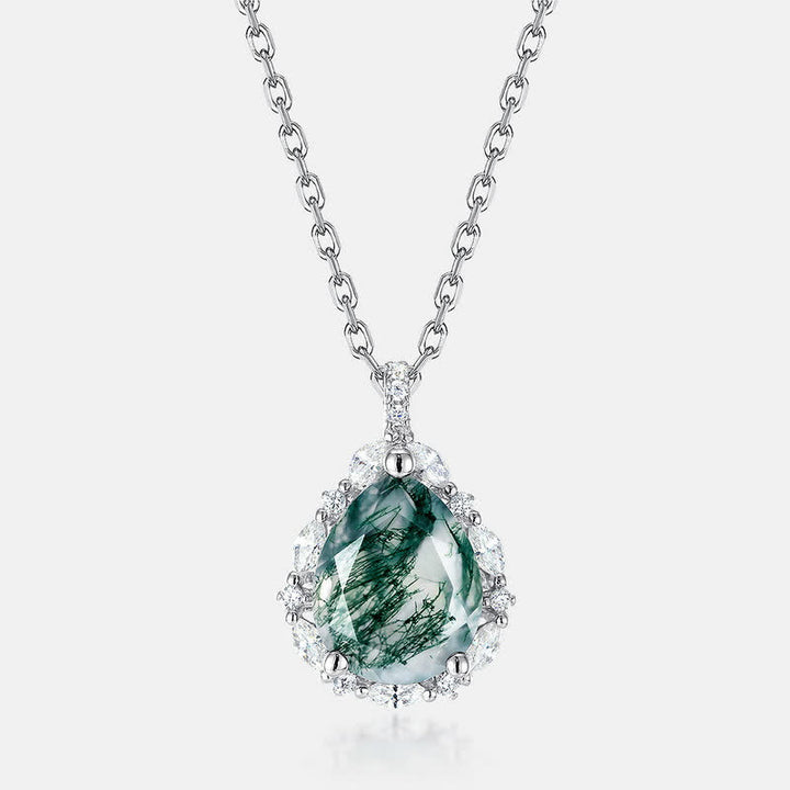 Olivenorma Natural Moss Agate Simulated Diamond Pendant Necklace - image 5