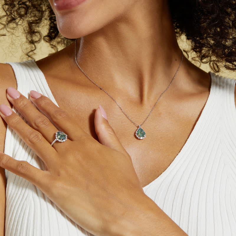 Olivenorma Natural Moss Agate Simulated Diamond Pendant Necklace - image 2