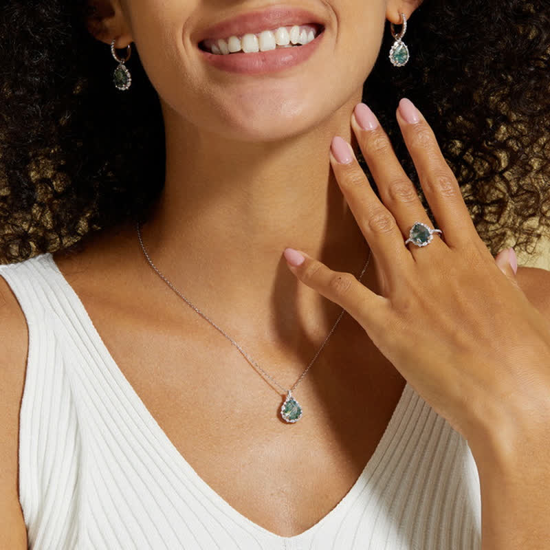 Olivenorma Natural Moss Agate Simulated Diamond Pendant Necklace - image 3