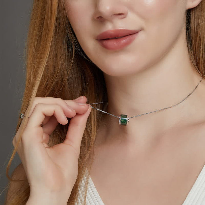 Olivenorma Natural Moss Agate Roller Shape Pendant Necklace - image 3