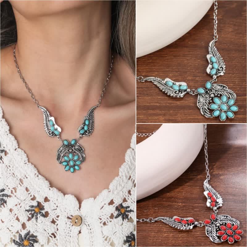 Olivenorma Bohemian Retro Ethnic Style Turquoise Carved Necklace - image 7