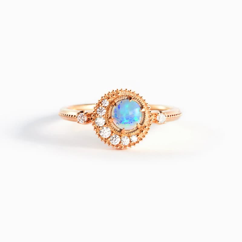 Olivenorma Natural Opal White Zircon Moon Planet Ring - US 9 - image 0