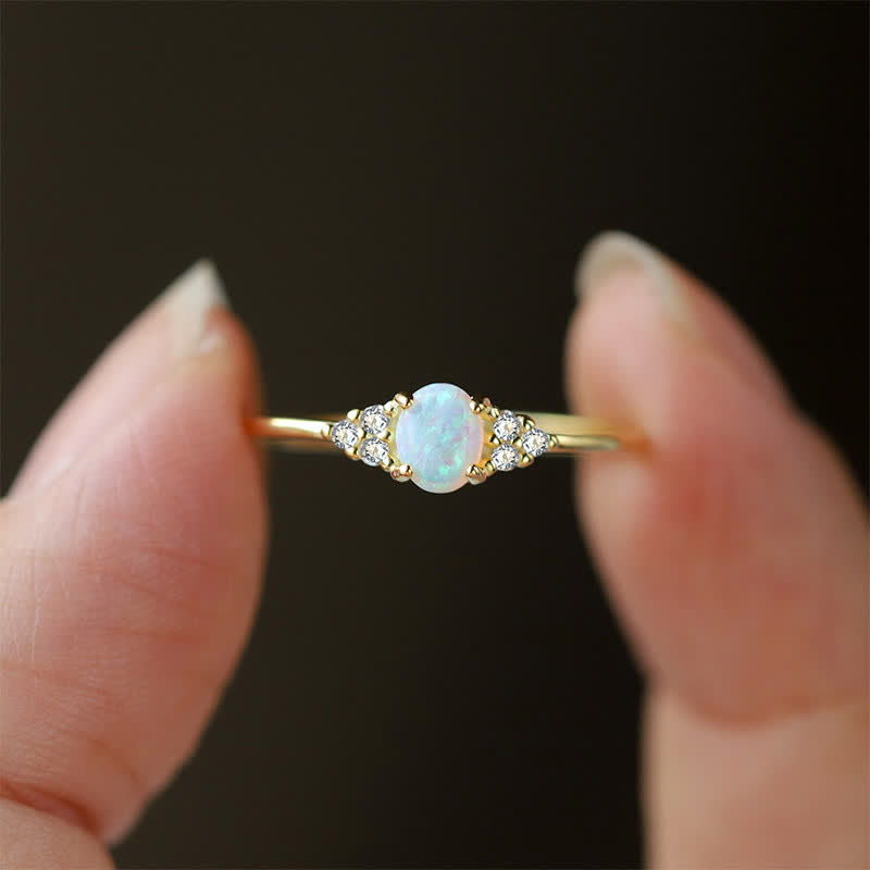 Olivenorma Silver White Opal White Zircon Simple Shape Ring - US 8 - image 0