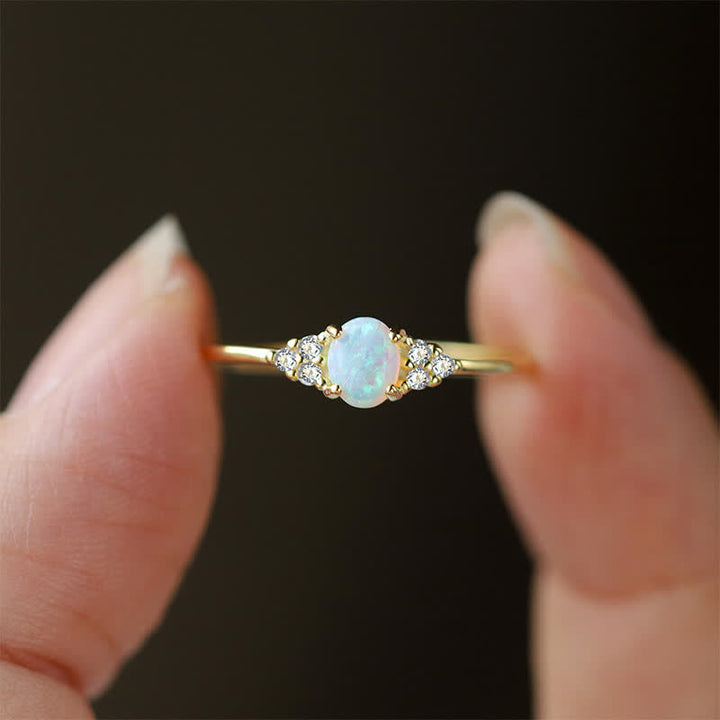 Olivenorma Silver White Opal White Zircon Simple Shape Ring - US 8 - image 0